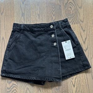 Zara Black Denim Skort with Button Front